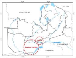 Outline map of Zambia with location of project area